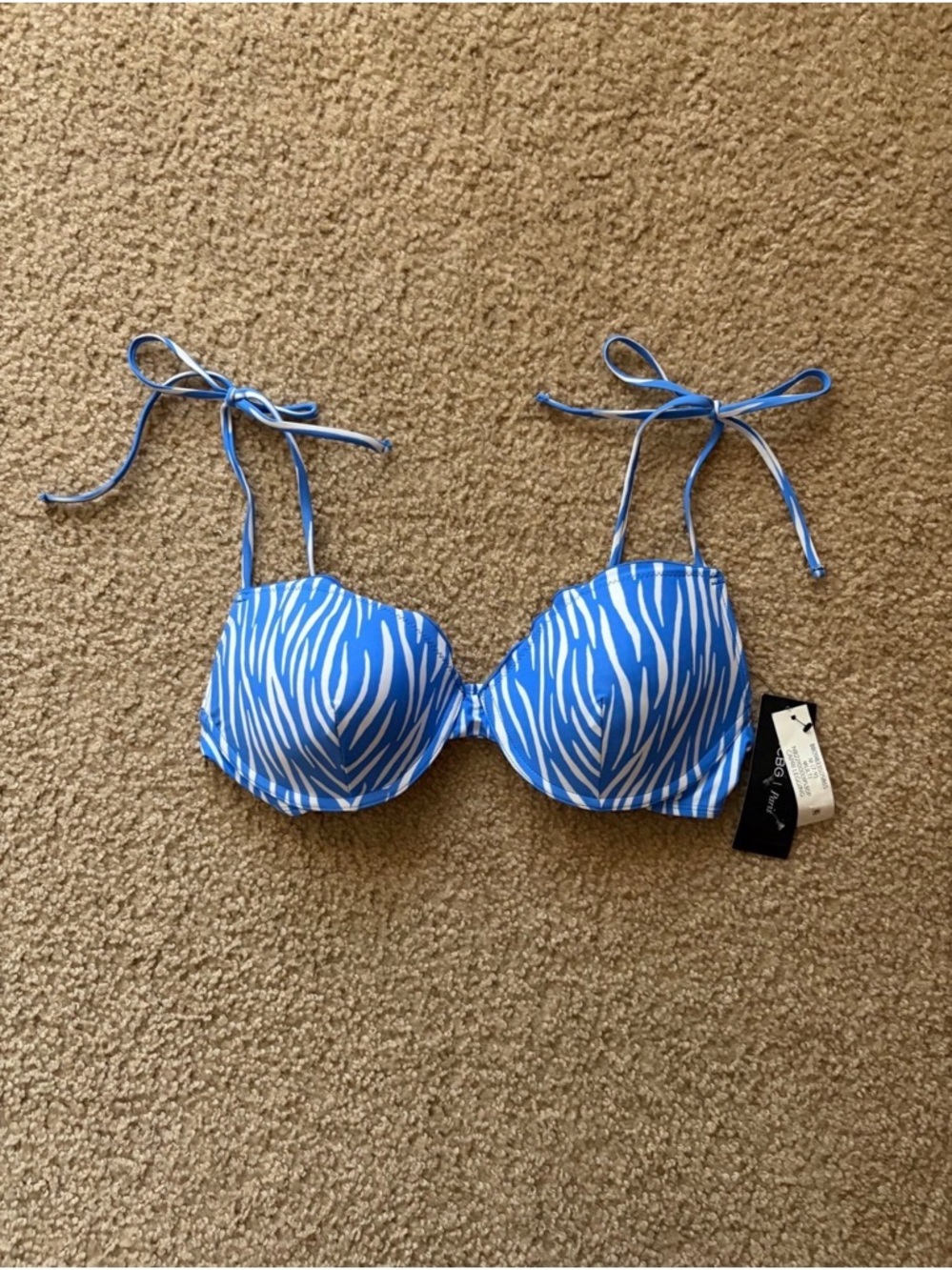 BCBG Paris Blue and White Bikini Top